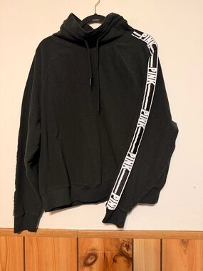PINK Victoria's Secret Black  Hoodie with White Logo Sleeve